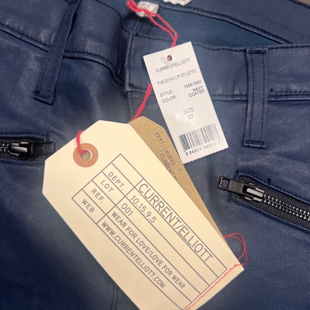 Current Elliott Navy Coated The SoHo Zip Stilleto Pant